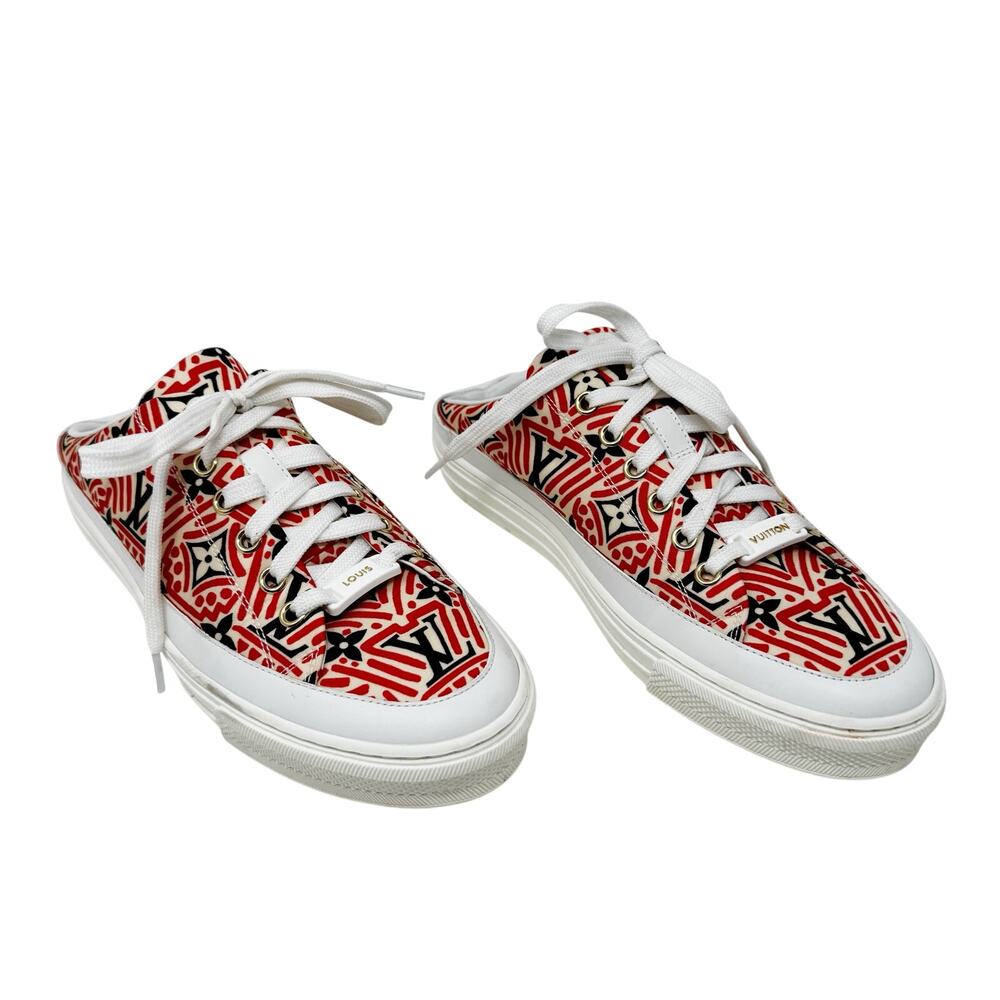 Louis Vuitton Red and White Patterned Flats